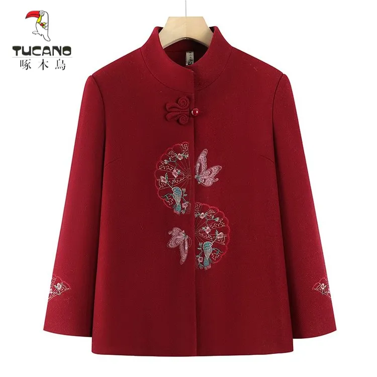 啄木鸟中老年奶奶春装女外套妈妈春秋新款婚宴喜庆老太太绣花衣服