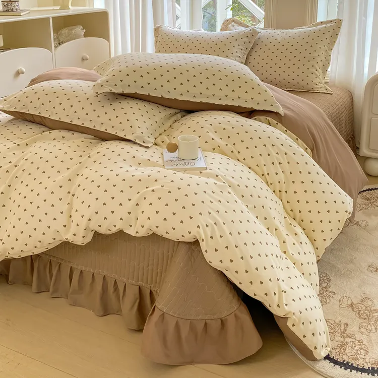 2025新款A类针织棉四件套双层纱法式风被套夹棉简约床盖床上用品