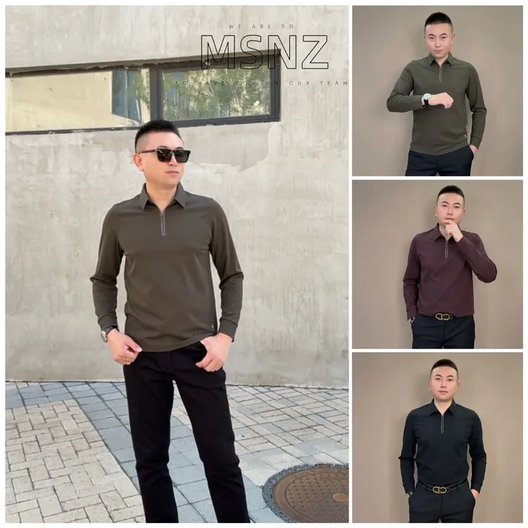 【7718】秋季新品男士翻领T恤拉链领口舒适柔软百搭时尚高端轻奢