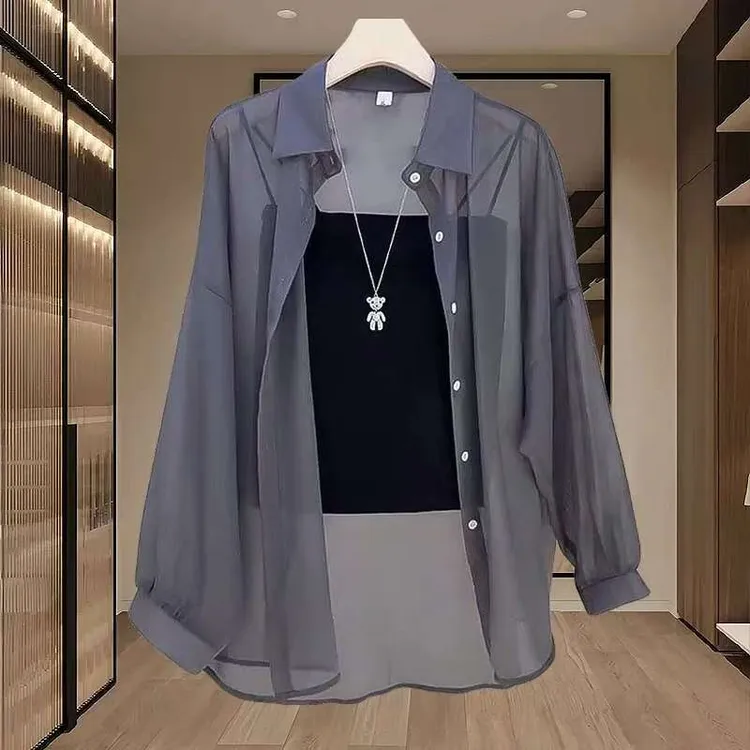 珠光纱夏季薄款防晒衬衫外套女款雪纺冰感通勤外搭开衫轻薄上衣潮