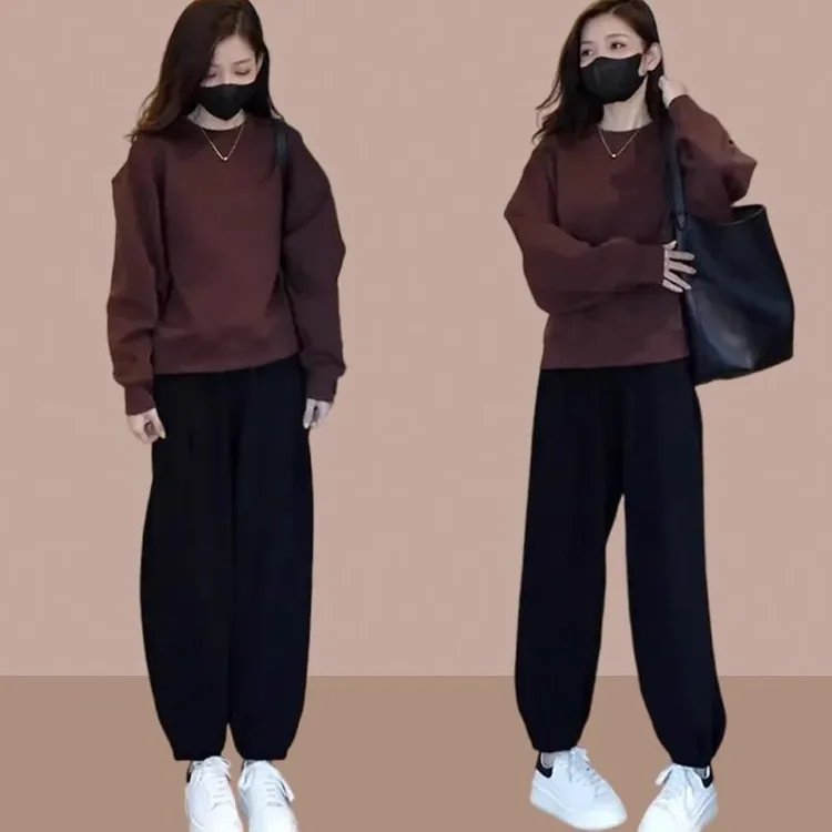 2025春秋季新款宽松百搭卫衣女士高腰宽松休闲裤时尚洋气运动套装