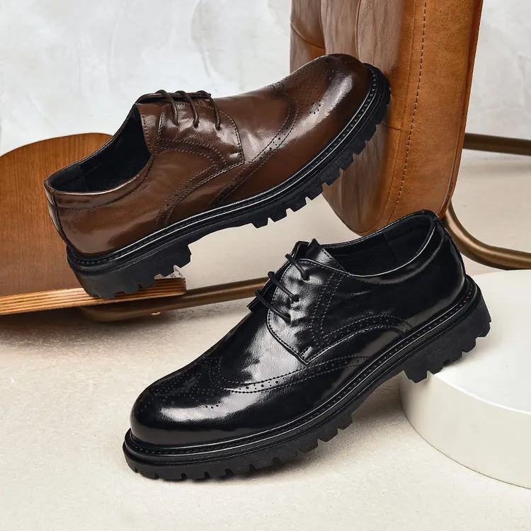 1717新款男士皮鞋英伦布洛克雕花商务百搭休闲时尚系带潮流增高鞋