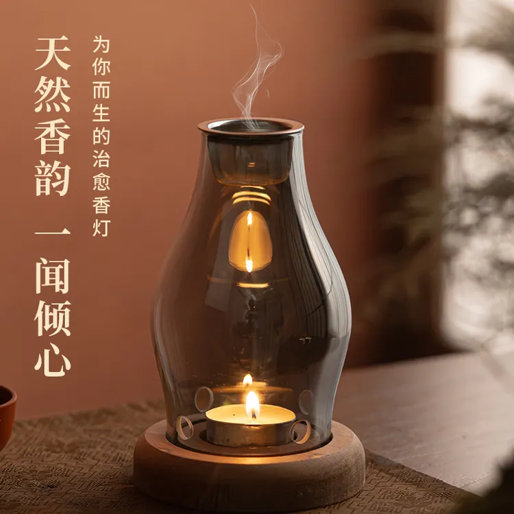 复古禅意香薰炉蜡烛隔火熏香沉香鼠尾草圣木玻璃香薰灯家用简约