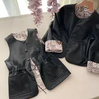 【喜儿定制】早秋新款正反两穿黑色皮衣外套马甲汉服休闲中大童