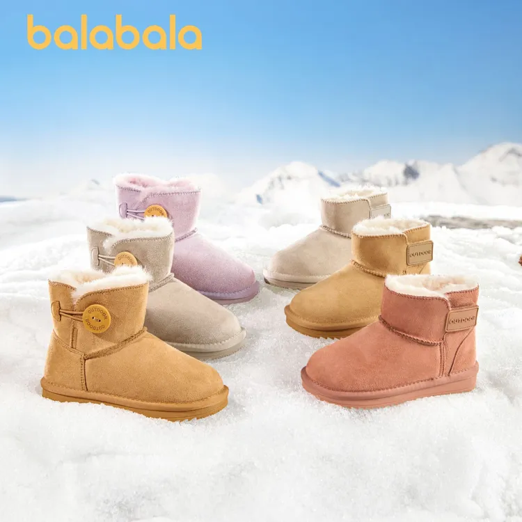 巴拉巴拉童鞋儿童雪地靴男童女童中筒加厚加绒冬季靴子防滑防泼水