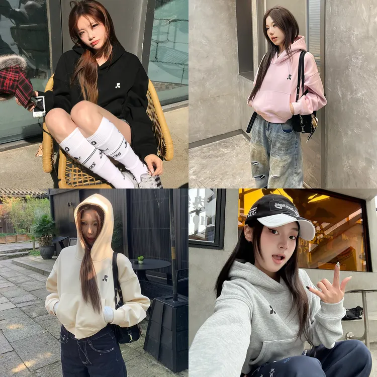 ins风韩版奥粒绒加厚秋冬保暖短卫衣外套宽极简短宽辣妹连帽卫衣