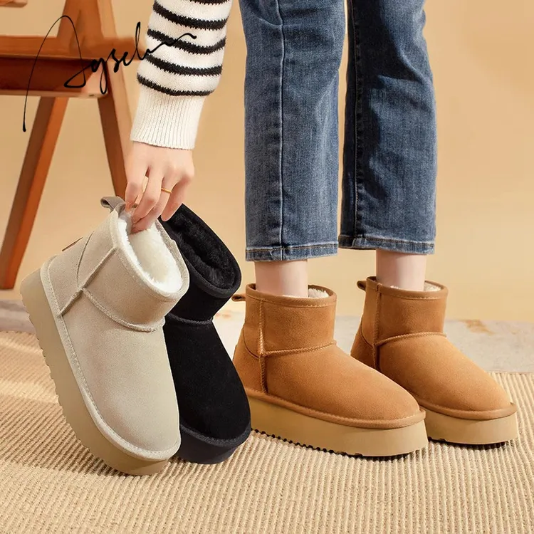 奥古狮登厚底雪地靴女款2025新款冬季加绒加厚棉鞋防水防滑短靴子