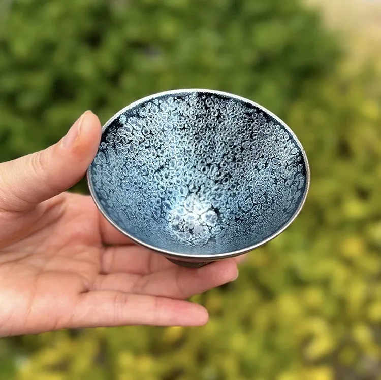 纯手工茶杯薄胎建盏斗笠杯高端黑釉瓷建盏主人杯高档个人油滴茶杯