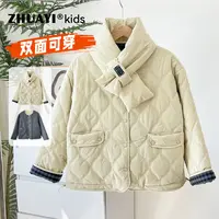女童两面穿棉服带围巾夹棉加厚外套秋冬新款保暖上衣（25402310）1