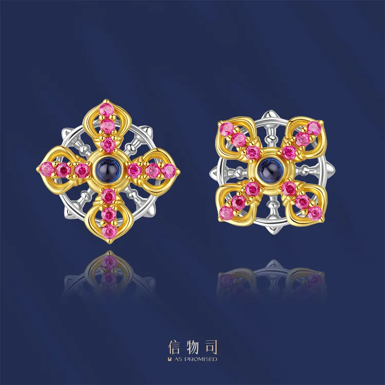 925银合成锆石耳饰 十字金刚杵耳钉 东方梵华系列镶嵌轻奢中秋