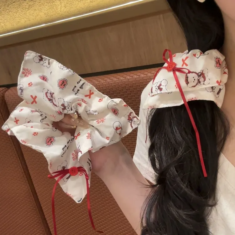 可爱爱心小熊方巾大肠发圈卡通百搭少女马尾头绳韩式蝴蝶结发绳