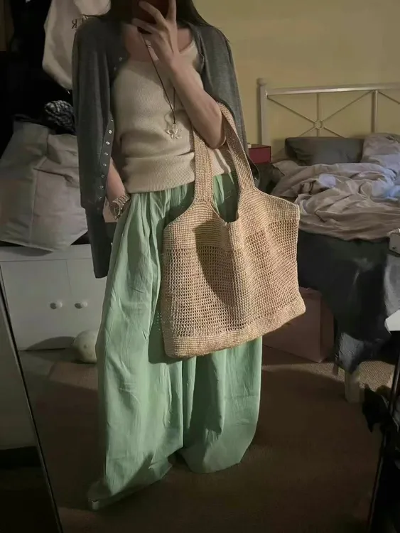 夏季新款多巴胺穿搭天丝高腰垂感休闲阔腿子女山本裤