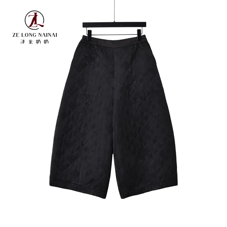 1339复古菱格女宽松显瘦阔腿八分休闲裤