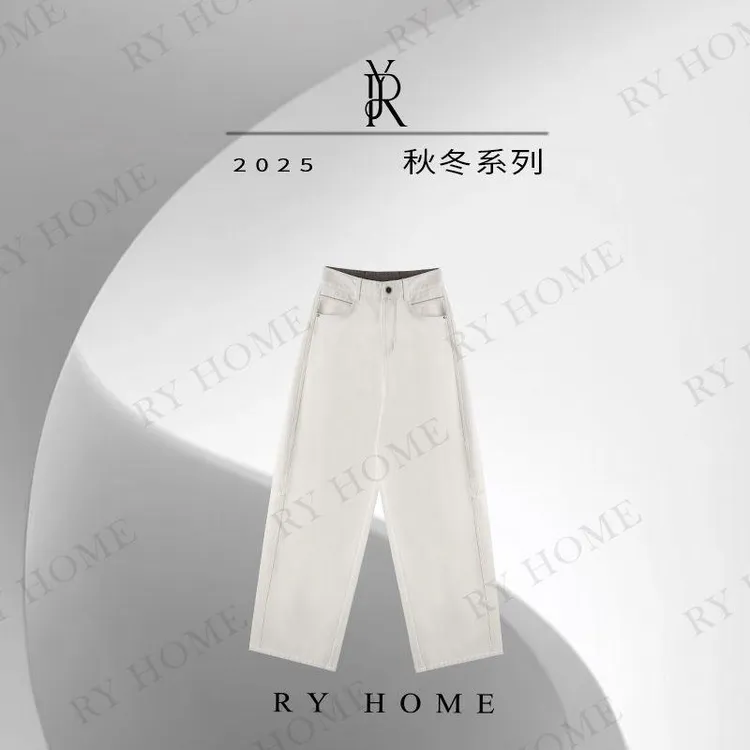 【容雨RYHOME】植鞣人字纹弯刀拖地廓形牛仔裤253K2881