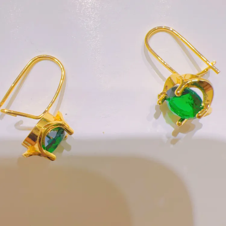 铜合金仿水晶耳饰 民族风甜美风绿色白色金色耳环镶嵌耳钩