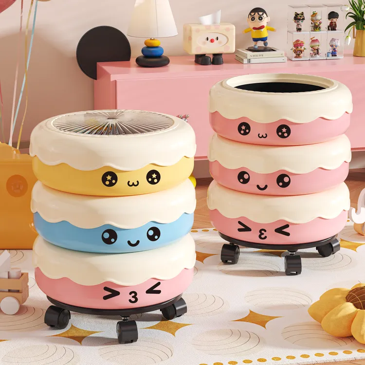 星优奶油蛋糕甜甜圈带轮垃圾桶家用轻奢高档带盖ins风可移动纸篓