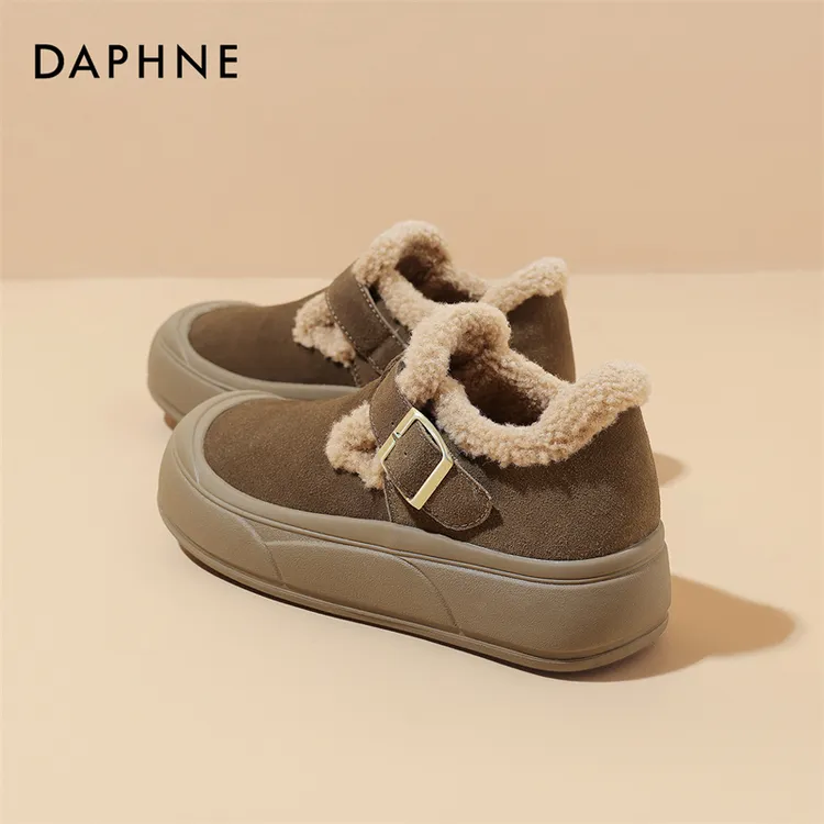 达芙妮厚底加绒雪地靴女2025冬季爆款一脚蹬防滑软底轻便保暖棉鞋