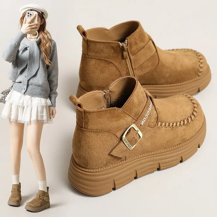 秋季马丁靴系带拉链增高学院风圆头短筒秋冬夏季女鞋