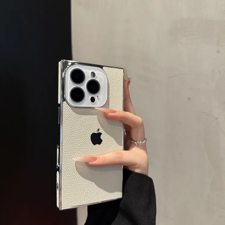 方形荔枝纹适用苹果17promax手机壳创意iPhone16新款15轻奢14时尚