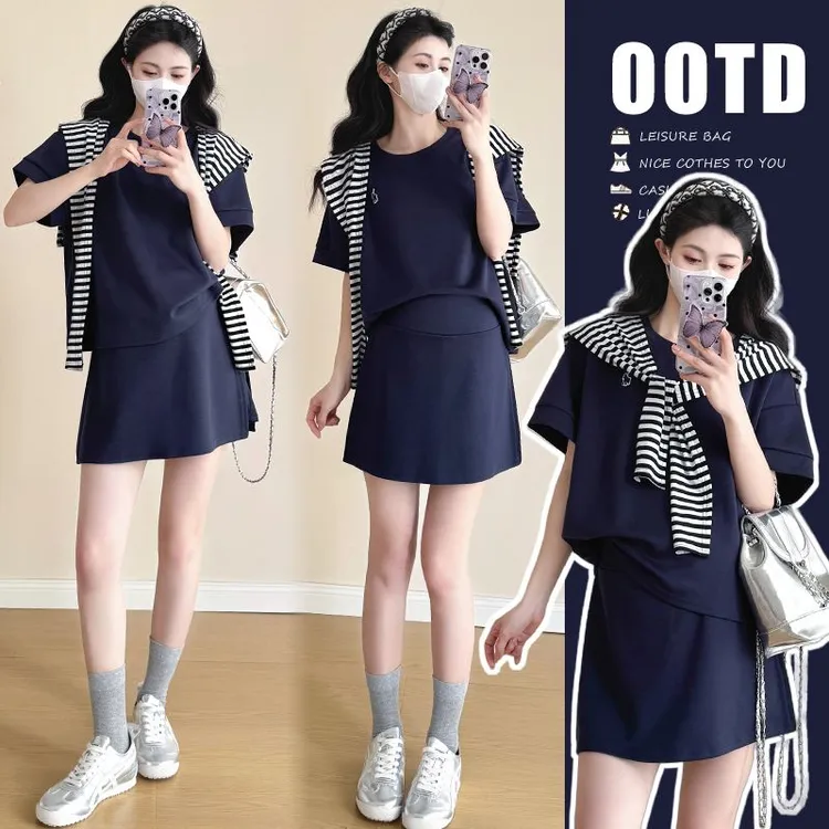孕妇小个子套装夏款2025新款时尚慵懒风夏天休闲运动风两件套潮妈