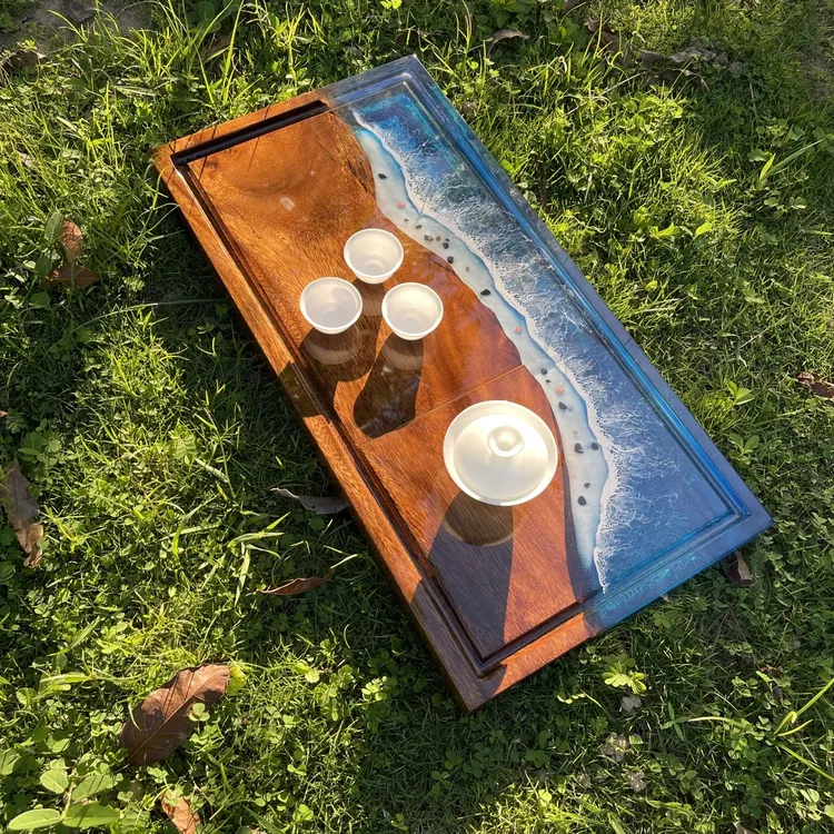 高档茶盘海洋环氧树脂茶盘实木茶台接待台泡茶台轻奢茶盘