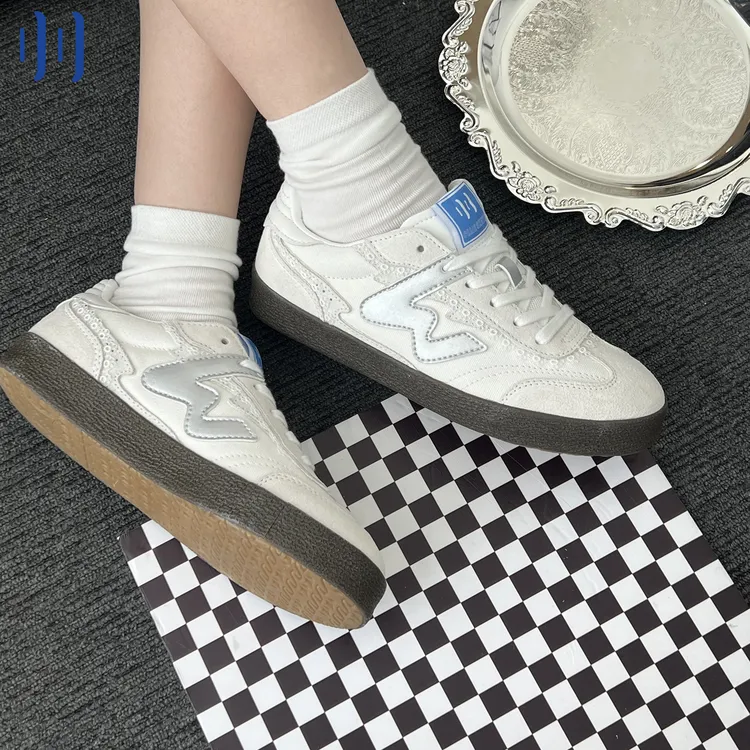 顽刻ollieskate白银蕾丝翻毛皮生胶底W系列男女国潮德训滑板鞋