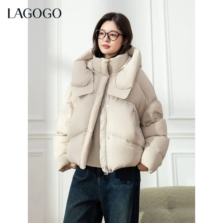 lagogo拉谷谷2025年新款连帽短款轻盈保暖羽绒女OCYY239G26