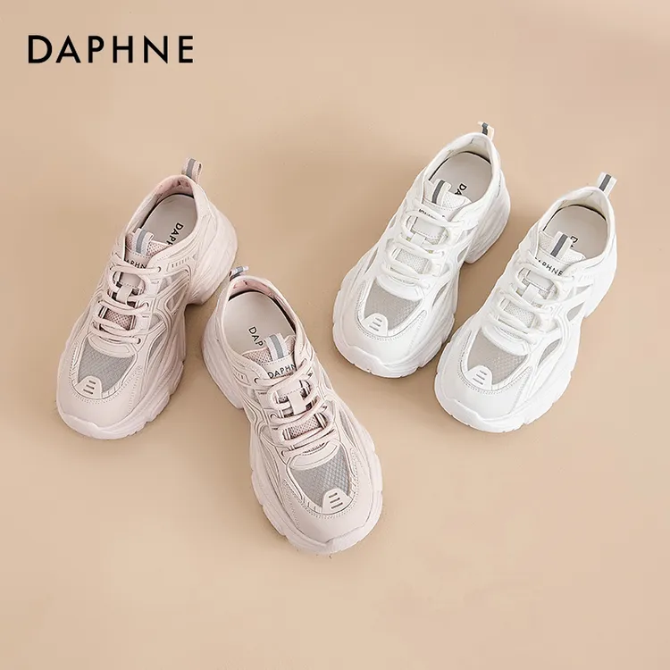 达芙妮女鞋透气休闲运动鞋2025夏季新款小众百搭厚底网面老爹鞋女