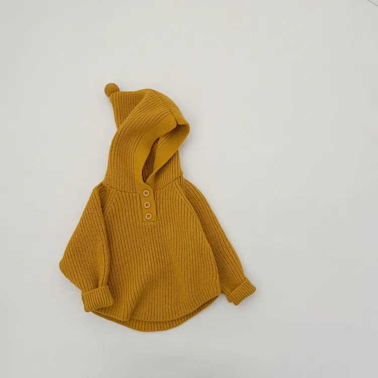 韩国童装儿童加厚毛衣秋冬季新款男女宝宝洋气连帽套头针织衫上衣