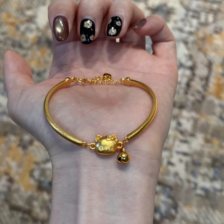 铜合金手链 「凯蒂铃铛」可爱古法磨砂面镯型手链S044