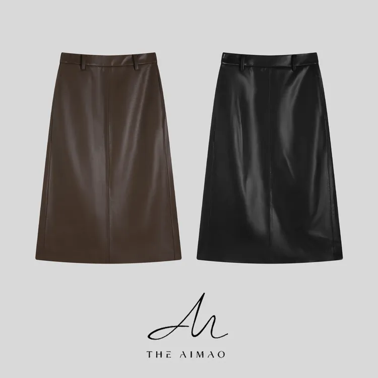 【THE AIMAO】摩登时代”环保蛋白皮混棉纺肉感后开叉半身裙XYX82832