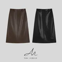 【THE AIMAO】摩登时代”环保蛋白皮混棉纺肉感后开叉半身裙XYX82832