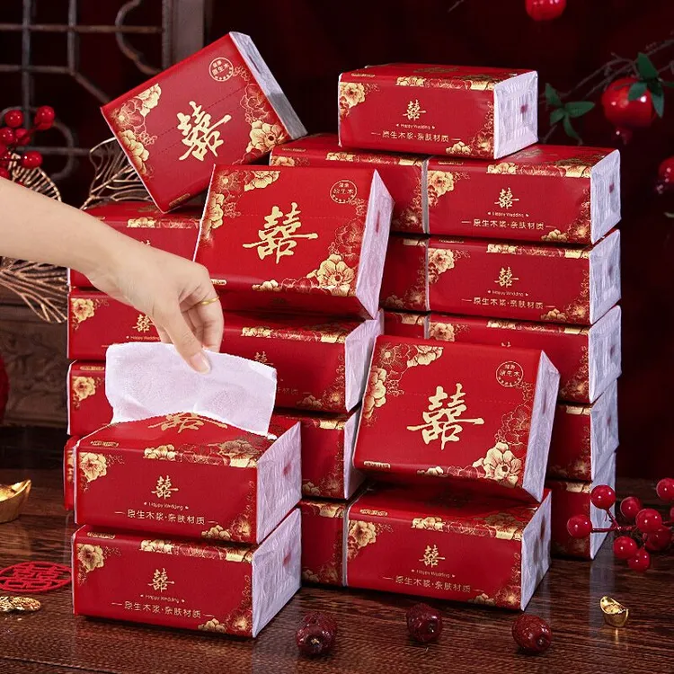 一次性抽纸结婚抽式纸巾批发整箱婚宴订婚酒席喜事餐巾纸婚庆用品