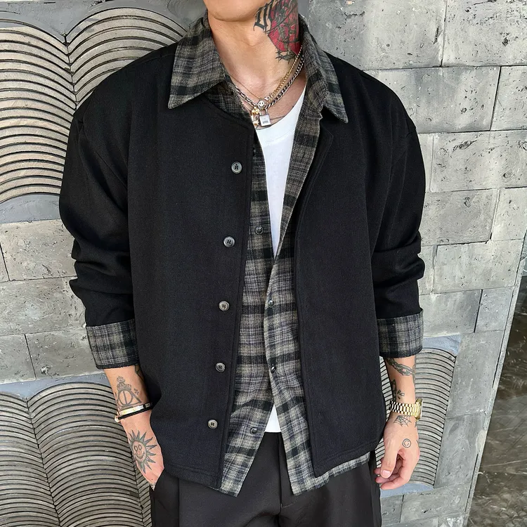 OXFREAK「磨毛格子內襟」老钱风假两件开衫毛衣男宽松针织衫秋冬