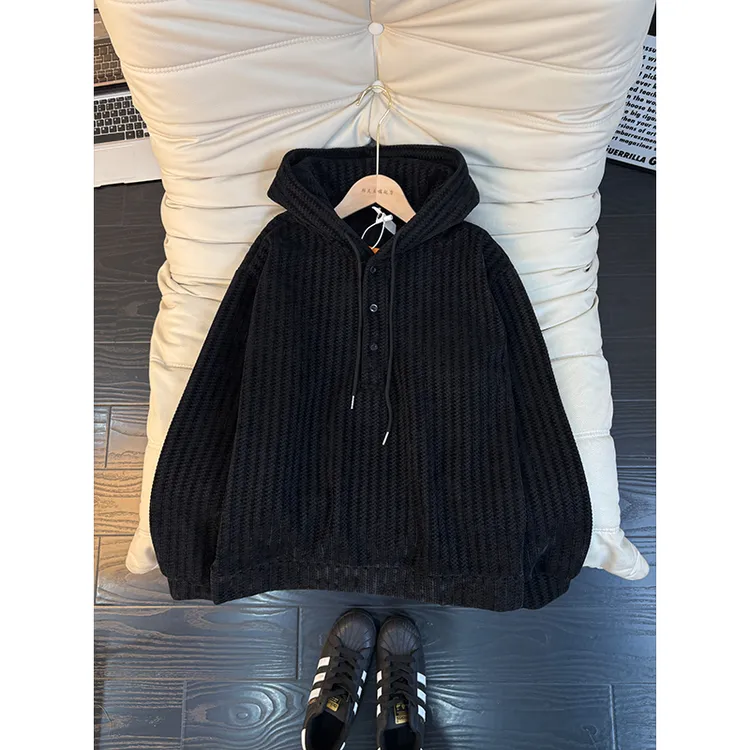 雪尼尔重磅纽扣连帽卫衣男款秋冬加绒加厚高级感美式cleanfit外套