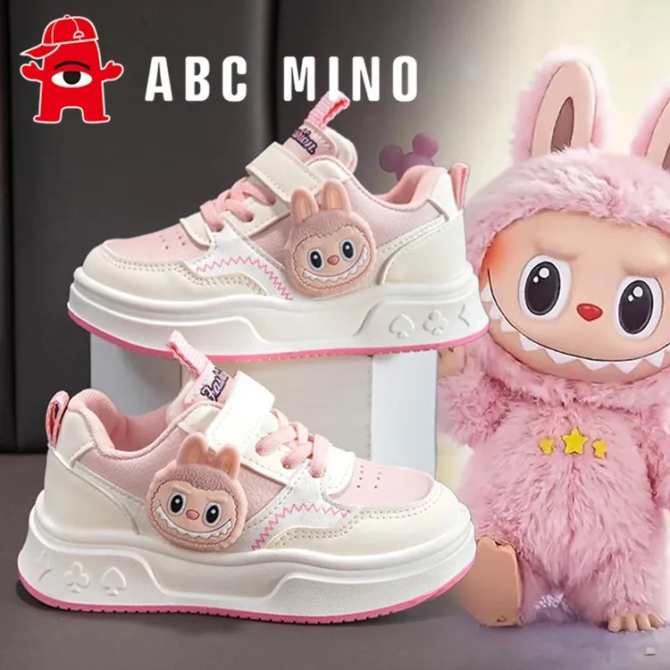 ABC MINO拉布布女童鞋子2025新款秋季皮面防水儿童运动鞋女孩板鞋