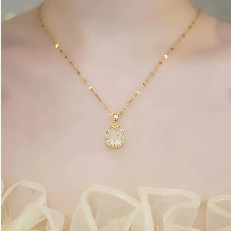 钛钢项链 珐琅吊坠郁金香项链气质轻奢镶嵌时尚百搭商品图