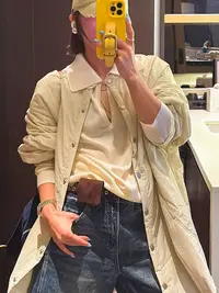 张小萱-2025韩版秋季新款无领加棉衬衣版长款遮肉显瘦款棉服外套