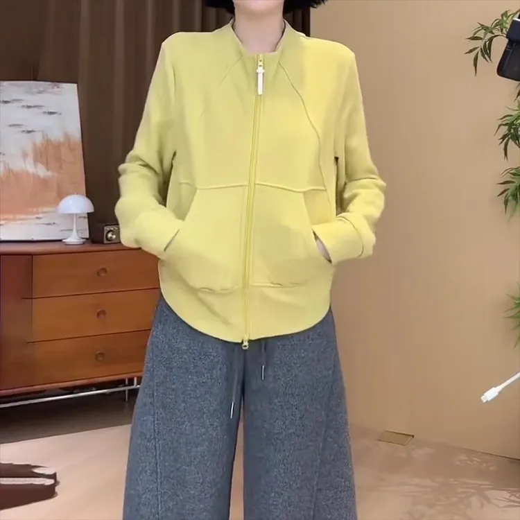 时尚韩版立领双拉链卫衣外套女2026秋季新款胖mm宽松休闲开衫上衣
