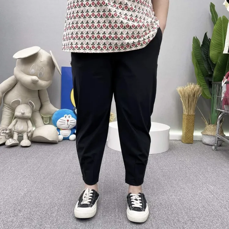 9383夏季新款大码裤子休闲时尚显瘦高弹百搭垂感爆冰小脚萝卜裤
