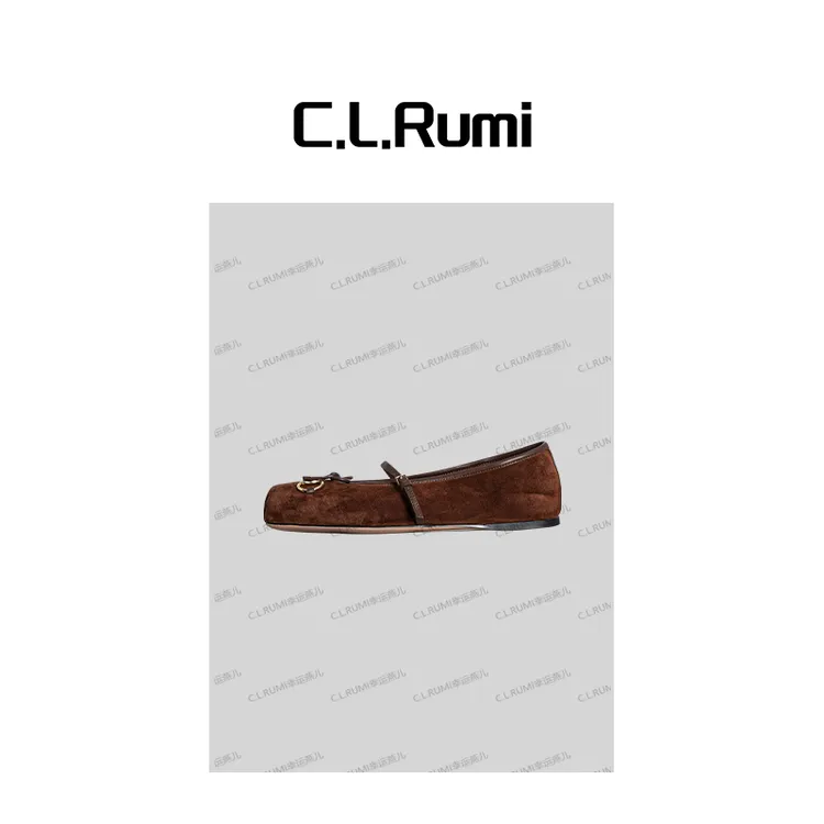 【Rumi小店】“松球咖”夏季真皮复古蝴蝶结舒适一字扣平底单鞋6870pj