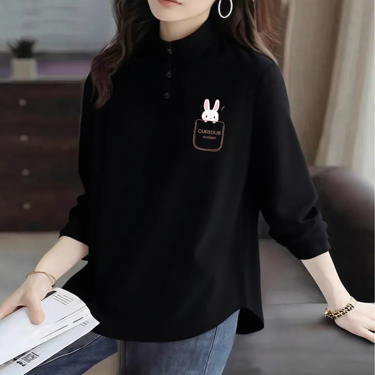 半高领德绒POLO衫女秋冬休闲时尚大码宽松显瘦减龄保暖内搭打底衫