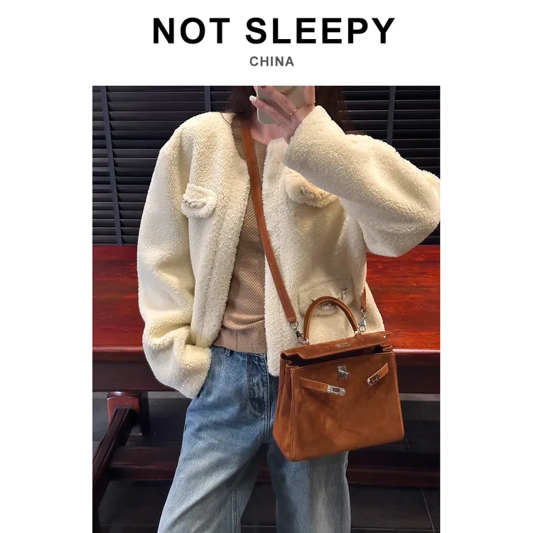 "美拉德的秋冬"复古通勤大容量宽肩带凯莉包/反绒麂皮