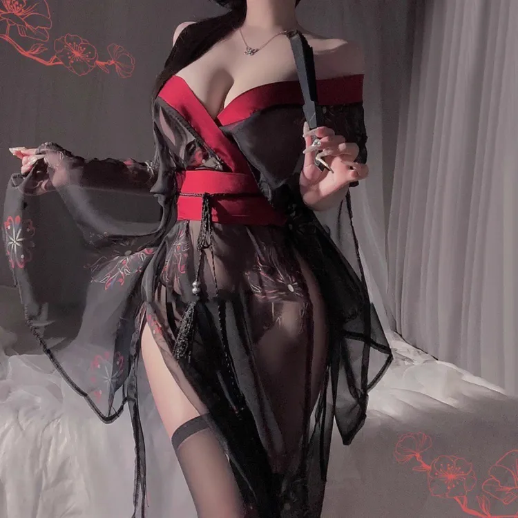 中式改良国风浴袍晨袍透视汉服古装制服战袍约会情侣