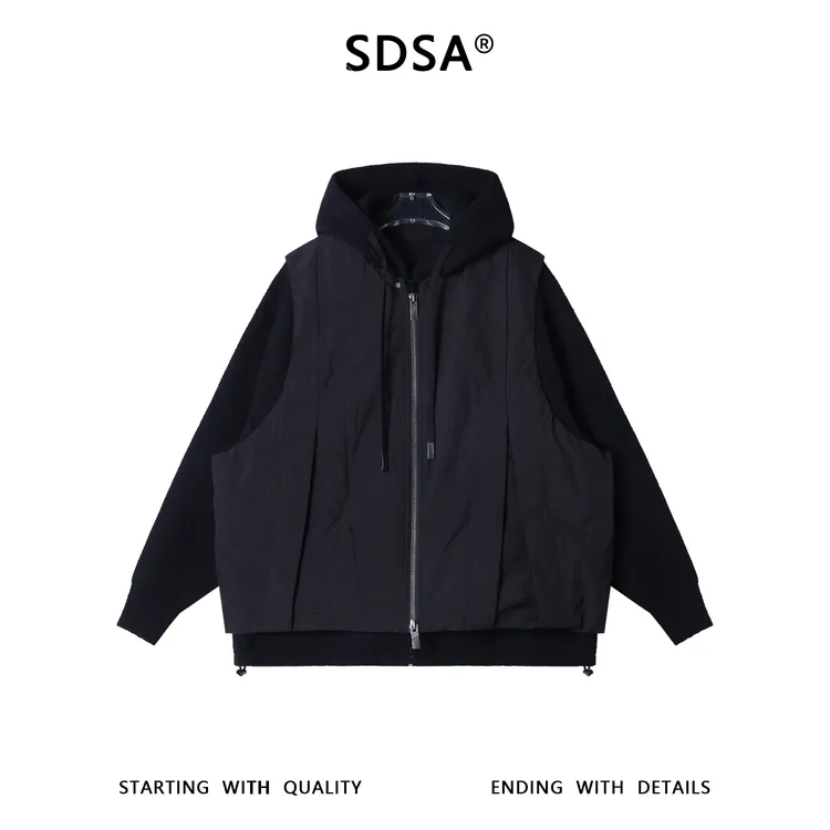 SDSA男士秋冬新款痞帅男装ins简约连帽马甲毛衣羽绒服宽松外套