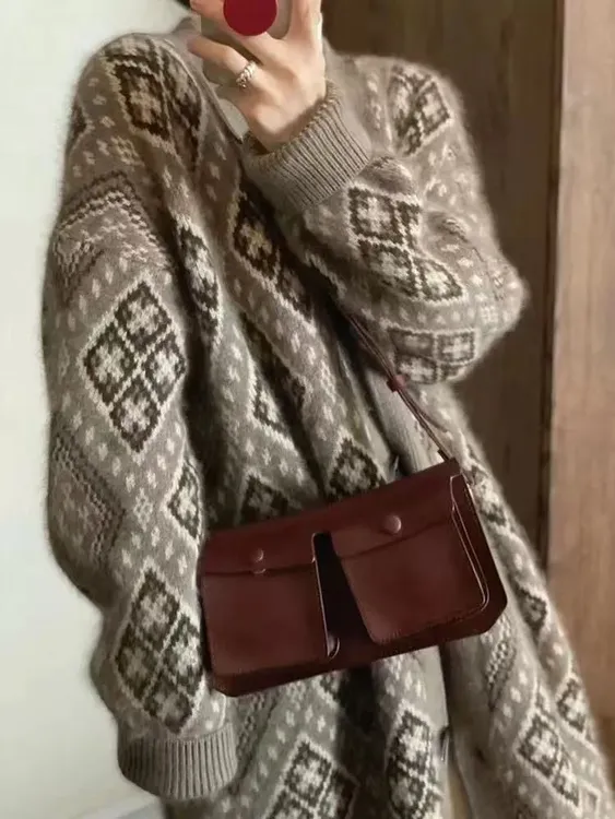 【Du特牛角扣】100纯山羊绒！宽松加厚大衣开衫外套女CYR240124