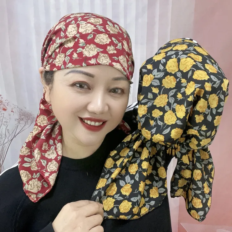 大飘带无檐包头帽圆顶帽子百变网红女士时尚遮白发