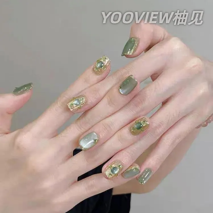 【柚见穿戴甲】绿色布契拉提葡萄绿钻法式纯手工穿戴甲美甲片高级
