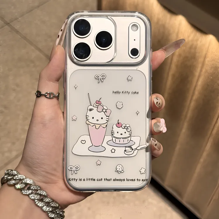 ins小清新冰淇淋kt猫适用于苹果14手机壳iPhone15透明11大孔13软