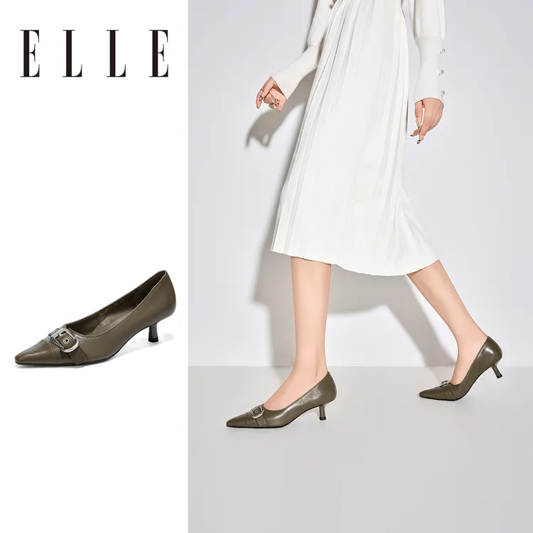 ELLE韩版时尚尖头皮带扣浅口玛丽珍女鞋气质配裙子浅口单鞋不累脚